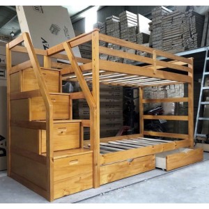 B165 Oak : Giường 2 Tầng Liên Hợp + Hộc Kéo